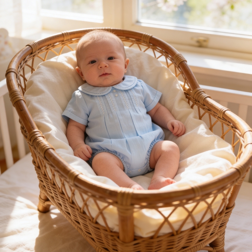 Petit Ami Light Blue Short-Sleeve Romper